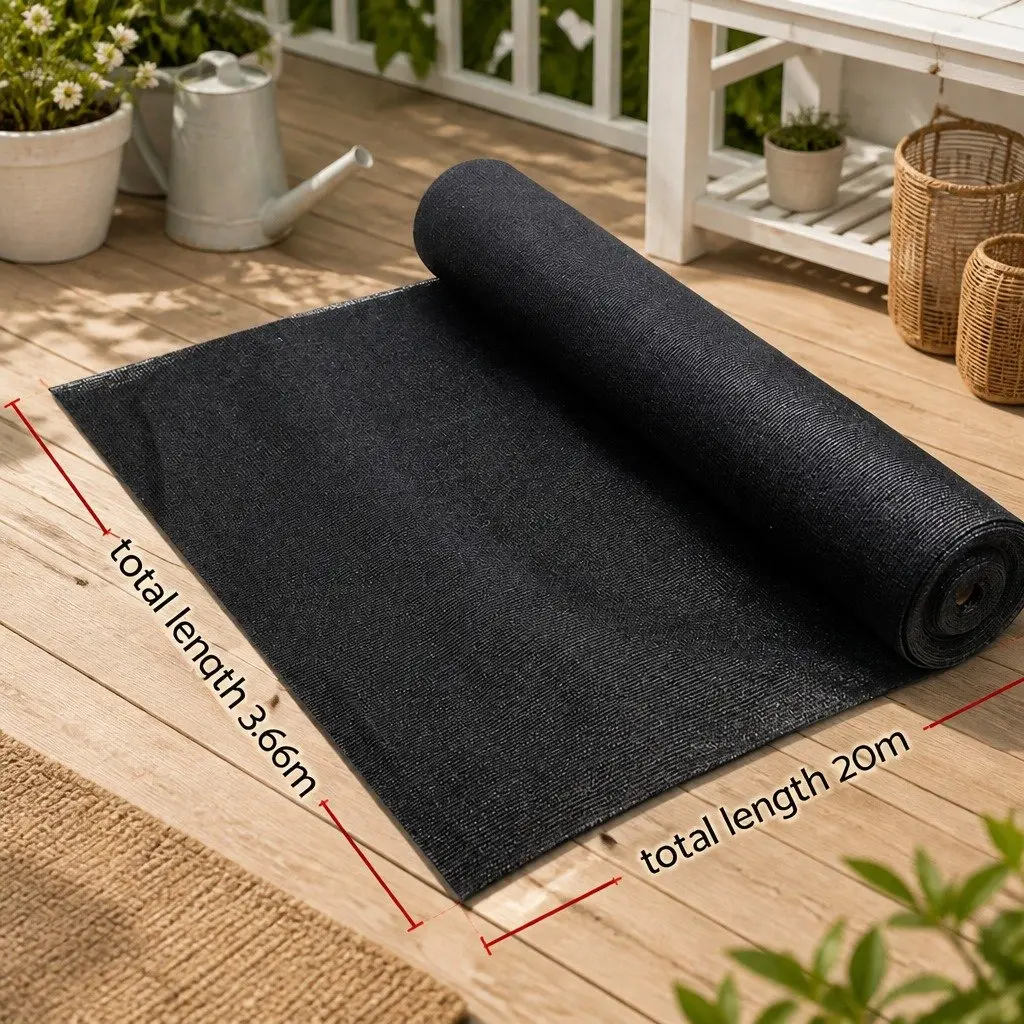 Shade Cloth Roll 3.66x20m Black UV-Stabilised Knitted Fabric 90% Shade Block