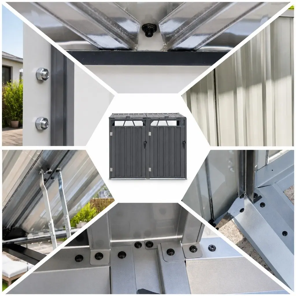 Double Wheelie Bin Storage Shed Outdoor Garden Steel Enclosure for Two Bins 148cm x 80cm x 122cm