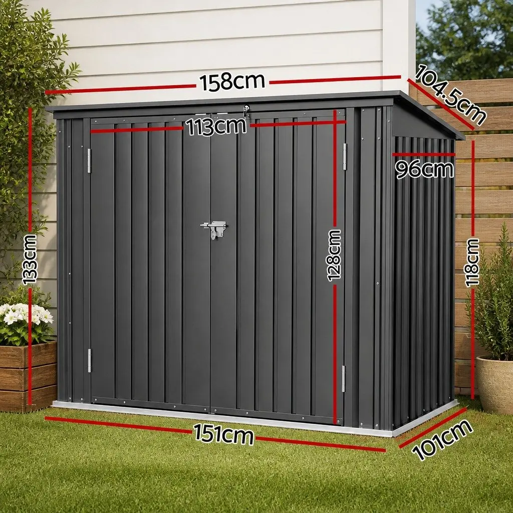 Garden Shed Wheelie Bin Storage Enclosure Outdoor Lockable Steel Cabinet Grey 158cm x 101cm x 133cm