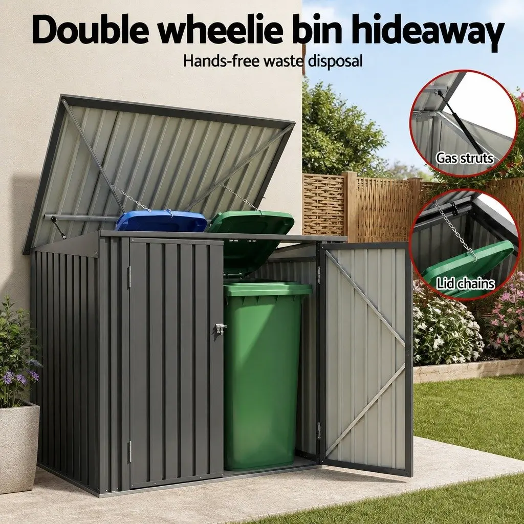 Garden Shed Wheelie Bin Storage Enclosure Outdoor Lockable Steel Cabinet Grey 158cm x 101cm x 133cm
