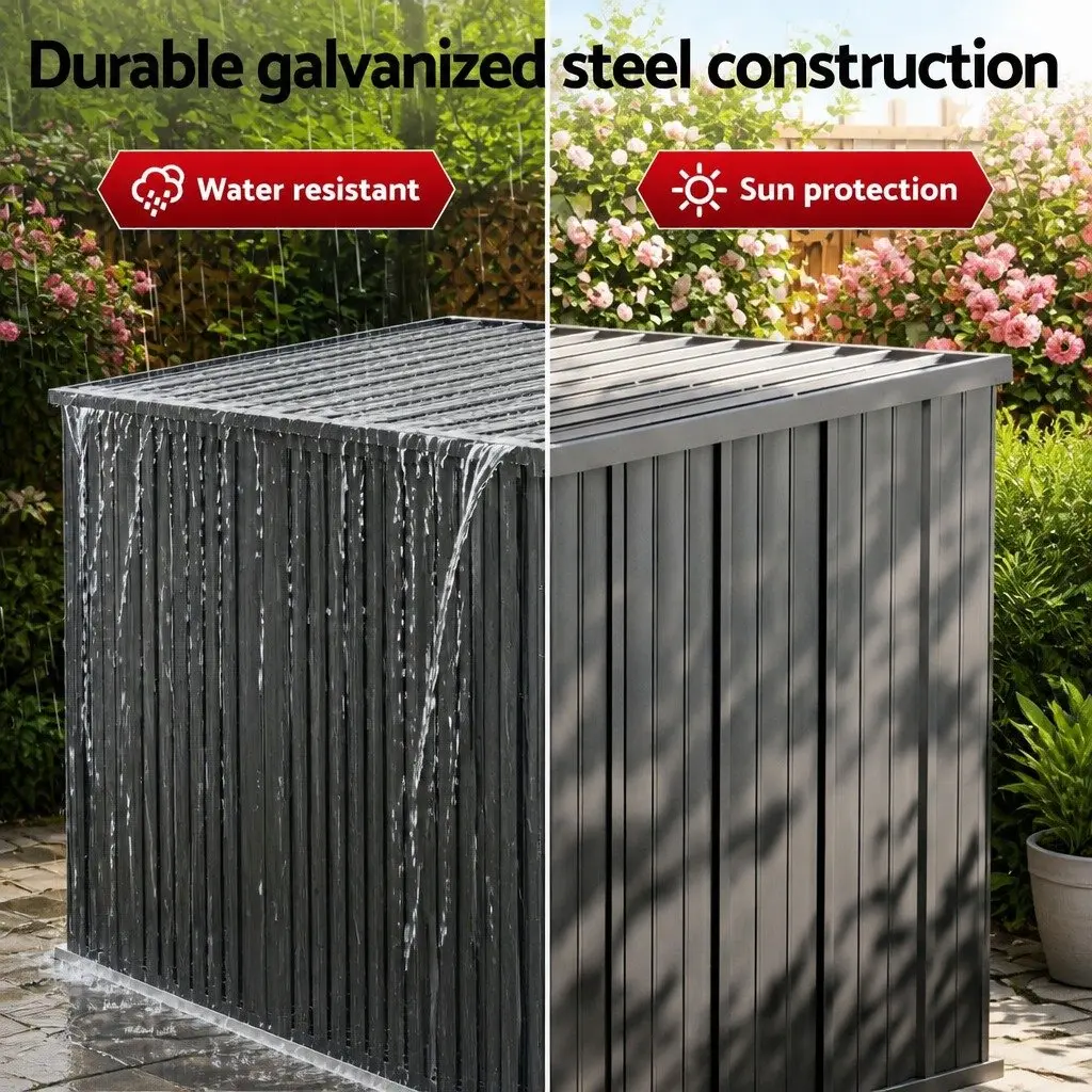 Garden Shed Wheelie Bin Storage Enclosure Outdoor Lockable Steel Cabinet Grey 158cm x 101cm x 133cm