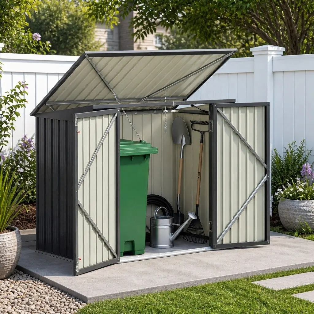 Garden Shed Wheelie Bin Storage Enclosure Outdoor Lockable Steel Cabinet Grey 158cm x 101cm x 133cm