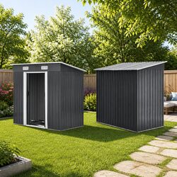 Garden Shed 1.94x1.21M Metal Storage Tool House Outdoor Sliding Door Black Steel