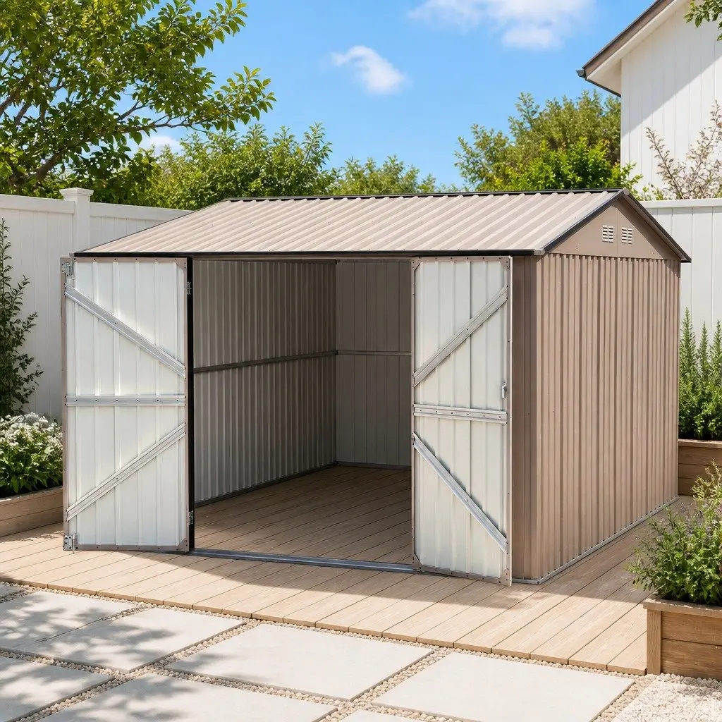 Garden Shed 3X3M Outdoor Storage Backyard Tool Shed Double Door Brown