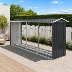 Firewood Storage Shed 334.5CM Outdoor Log Rack Metal Wood Holder Galvanised