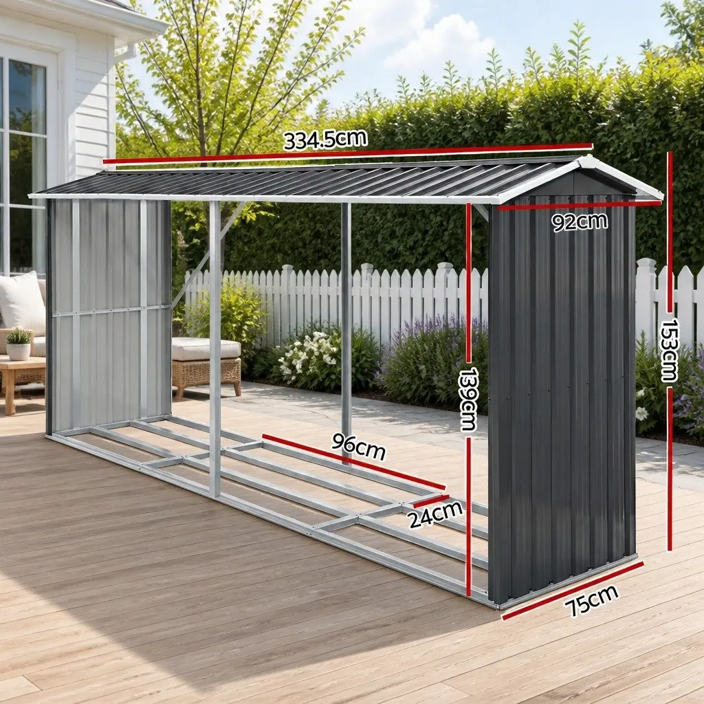 Firewood Storage Shed Outdoor 334.5CM Galvanised Steel Log Rack