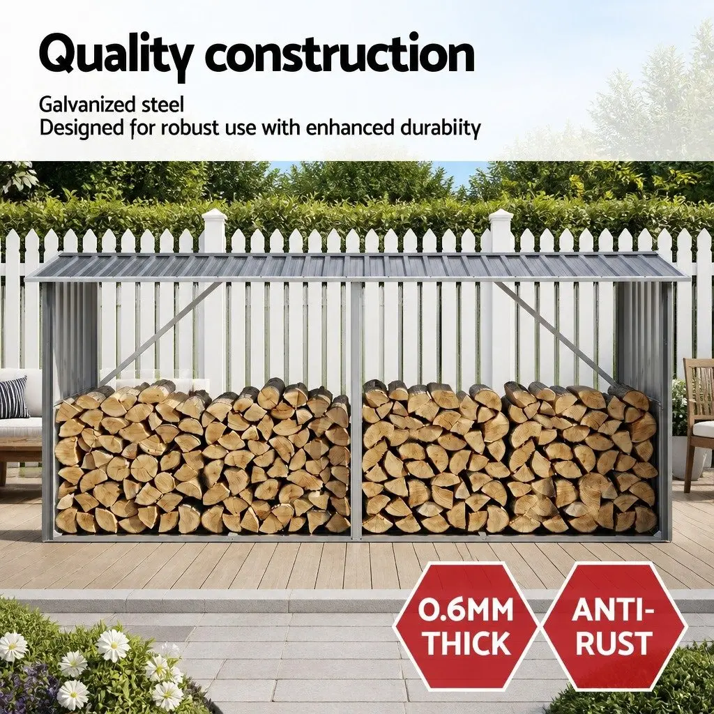 Firewood Storage Shed Outdoor 334.5CM Galvanised Steel Log Rack
