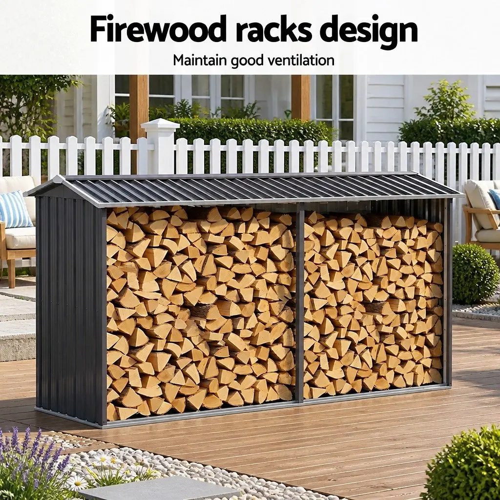 Firewood Storage Shed Outdoor 334.5CM Galvanised Steel Log Rack