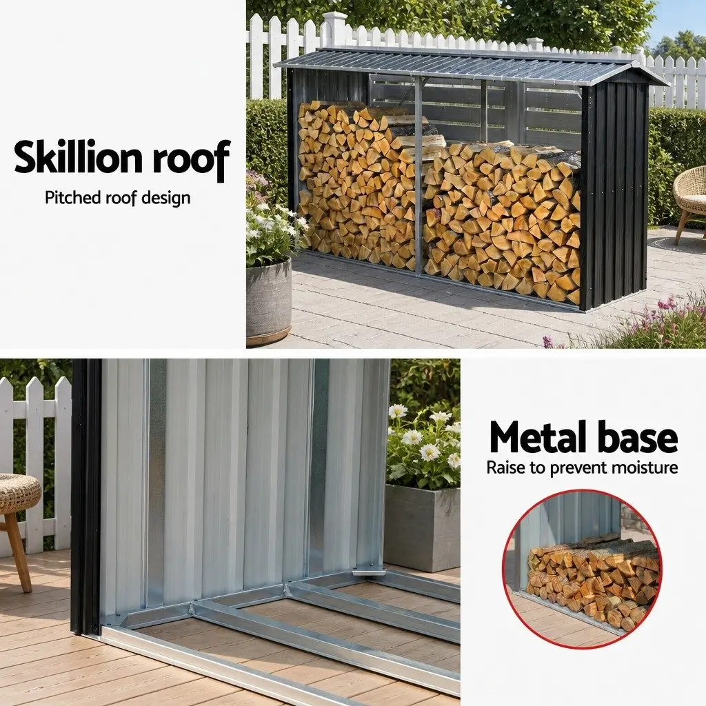 Firewood Storage Shed Outdoor 334.5CM Galvanised Steel Log Rack
