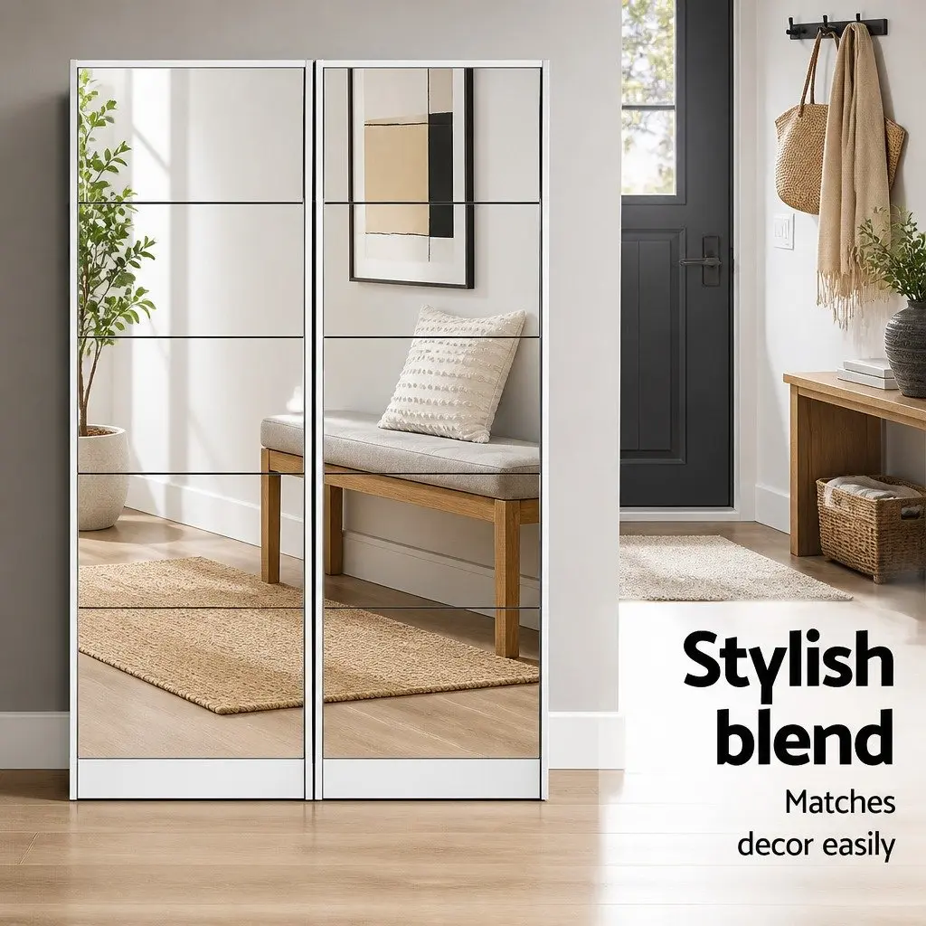 Shoe Rack Cabinet for Living Room with Full-Length Mirror 63cm x 17cm x 170cm White Furniture