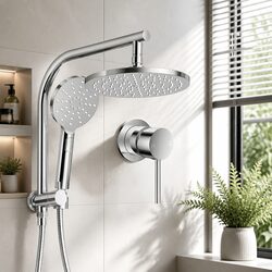 Shower Head Set 9'' Round Rainfall Fixed Handheld Mixer Tap Chrome Silver