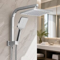 8 Inch Rain Shower Head Set Handheld High Pressure Chrome Square Overhead Spray