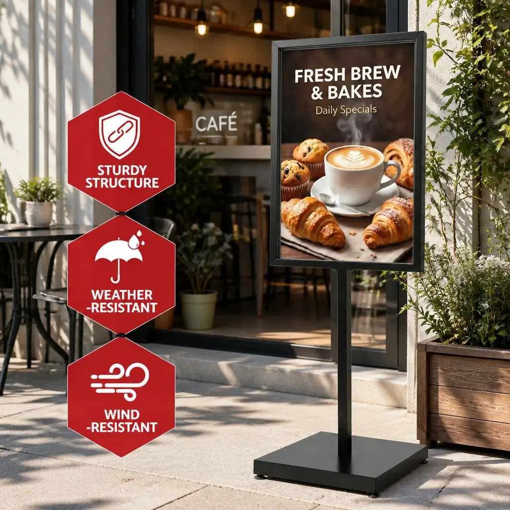 Pedestal Sign Holder Office Display Double Sided 65x90x166cm