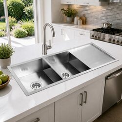 Double Bowl Stainless Steel Kitchen Sink 111cm Drop-in Flush-mount Undermount