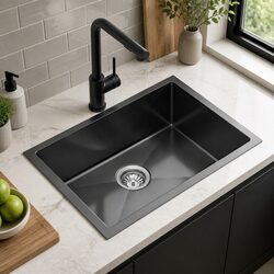 30x45CM Kitchen Sink: Black Stainless Steel, Pull Out Tap