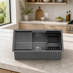 Kitchen Sink 70x45cm Stainless Steel Single Bowl Drain Rack Basket Black