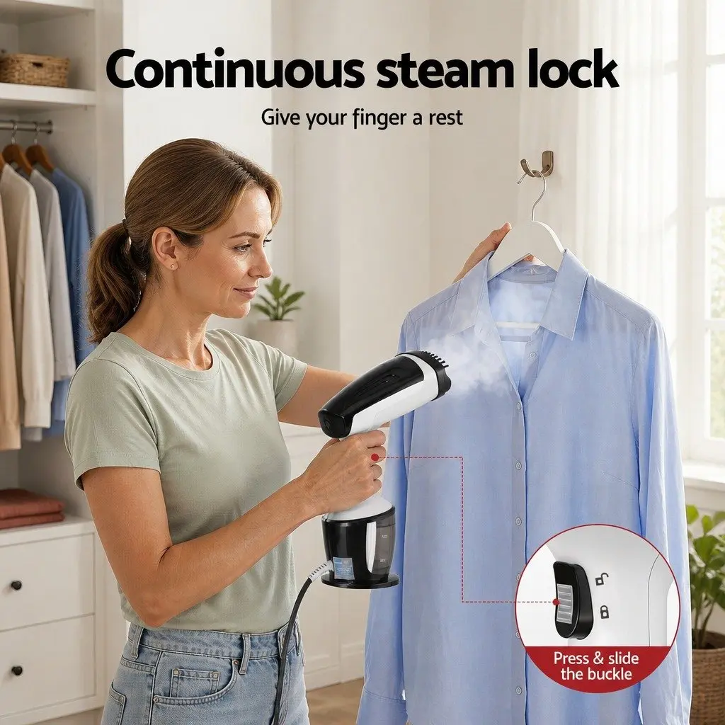 Handheld Garment Steamer 1500W Portable Fabric Care Fast Heat-Up Continuous
