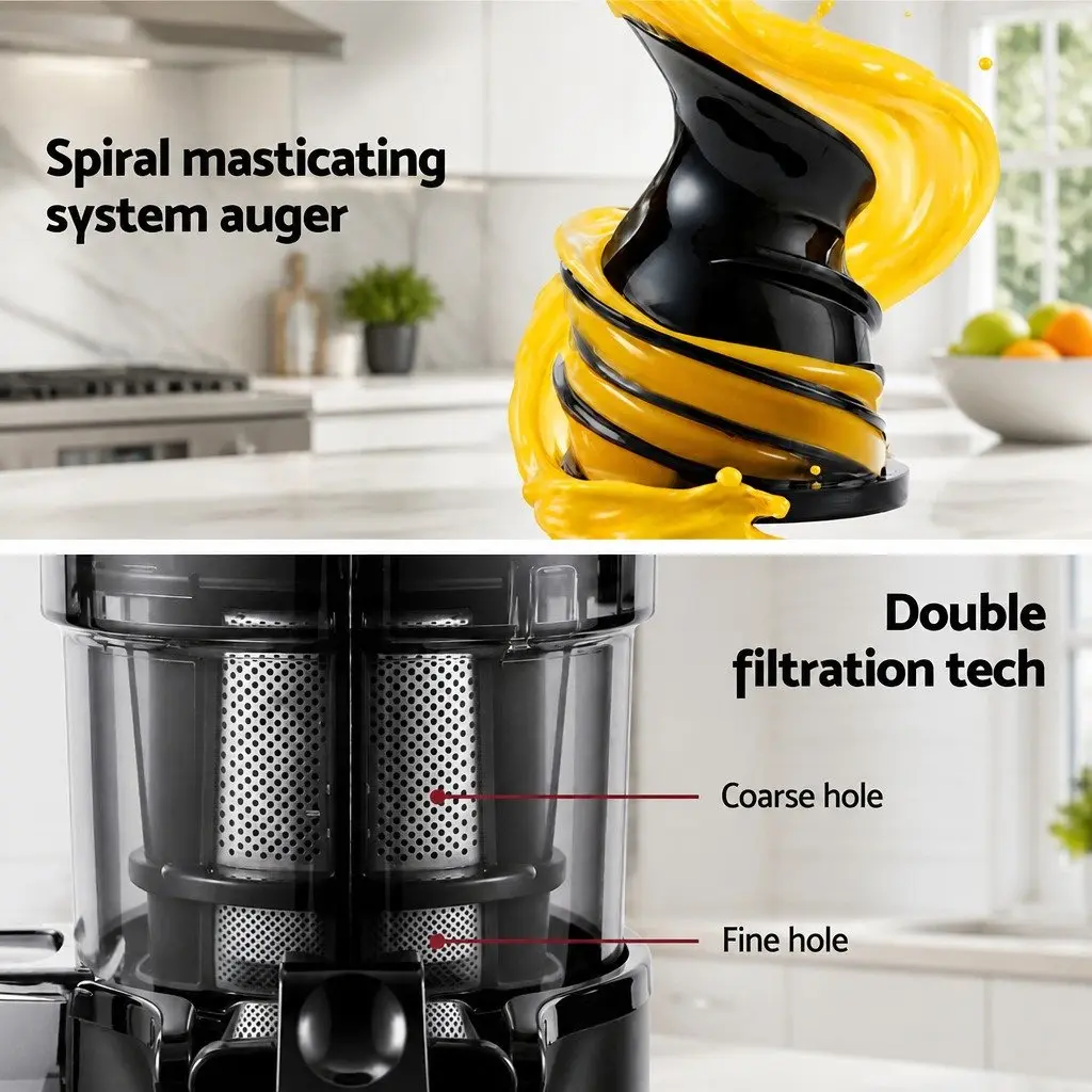 Cold Press Slow Juicer Fruit Juice Extractor 130W Masticating Auger Black