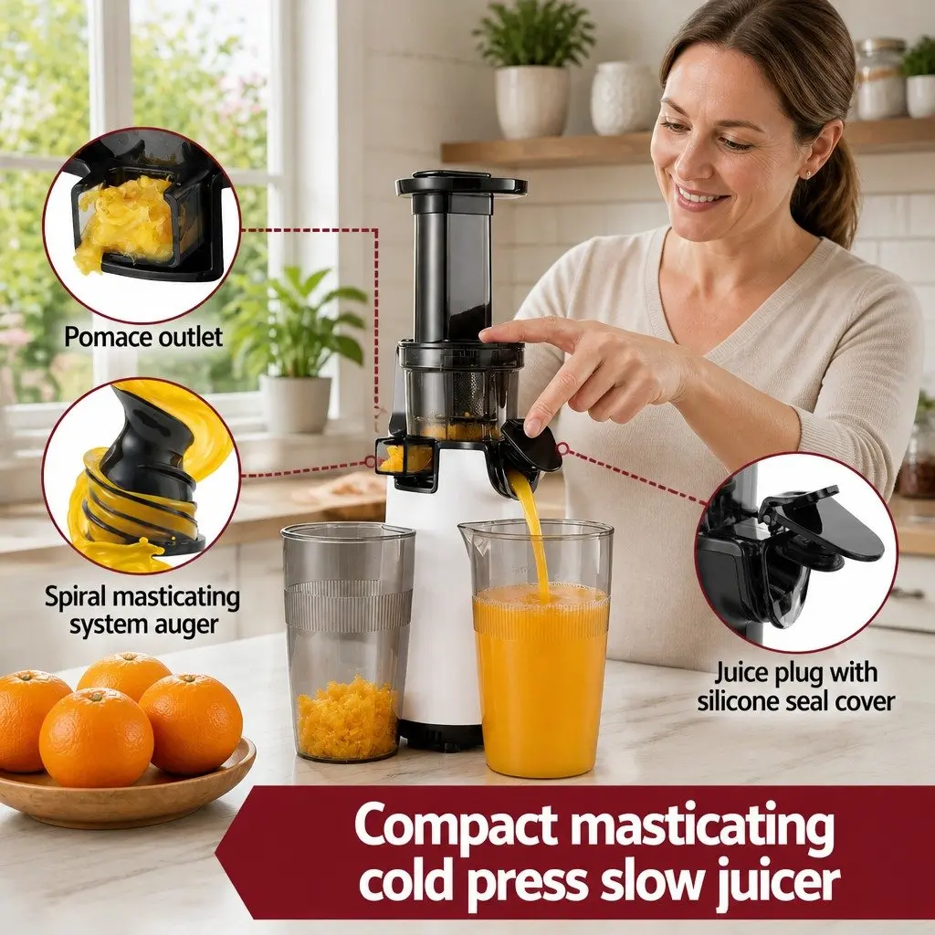 Slow Juicer Cold Press Fruit Juice Extractor 130W White Home Kitchen Machine