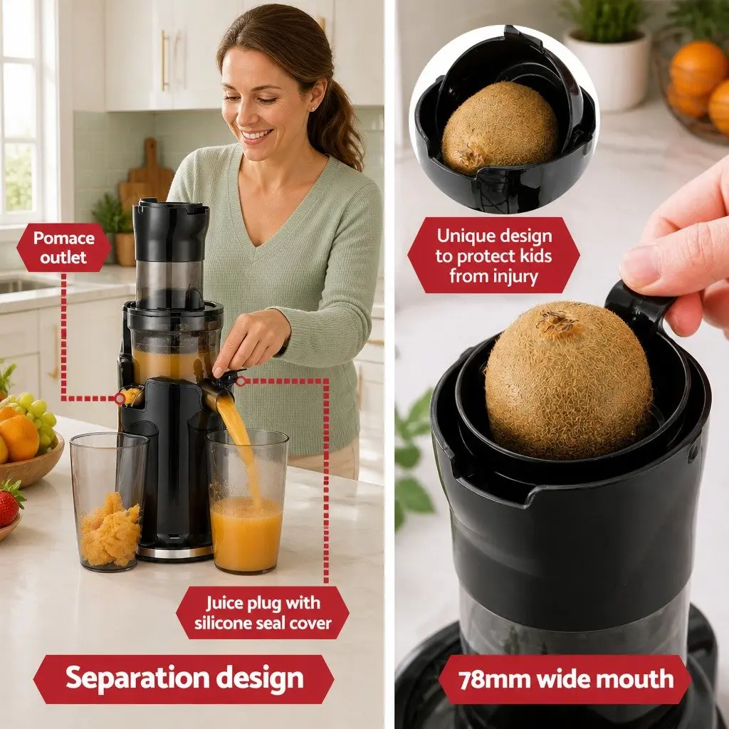 Slow Juicer Cold Press Fruit Juice Extractor 200W Low Speed Masticating Auger