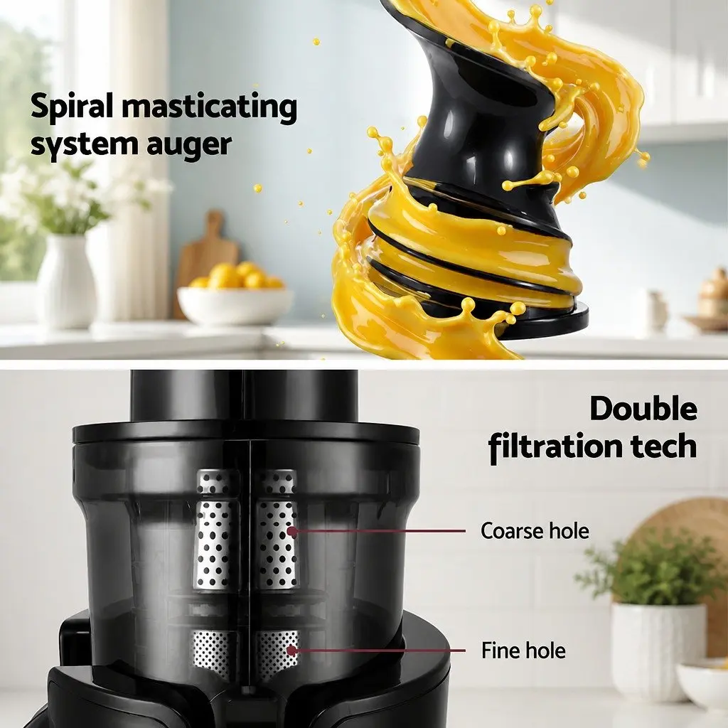 Slow Juicer Cold Press Fruit Juice Extractor 200W Low Speed Masticating Auger