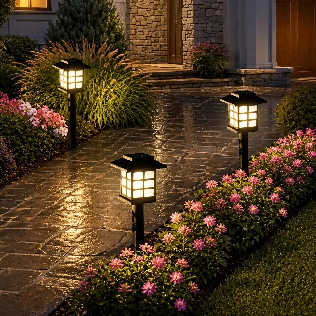 Solar Powered Garden Landscape Lights 12 LED Set Outdoor Patio Pathway Lighting