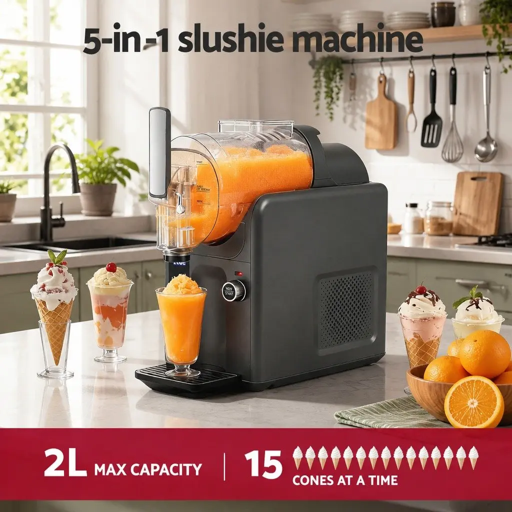 5in1 Slushie Machine Ice Cream Maker 2L Grey Soft Serve Frozen Drink Kitchen
