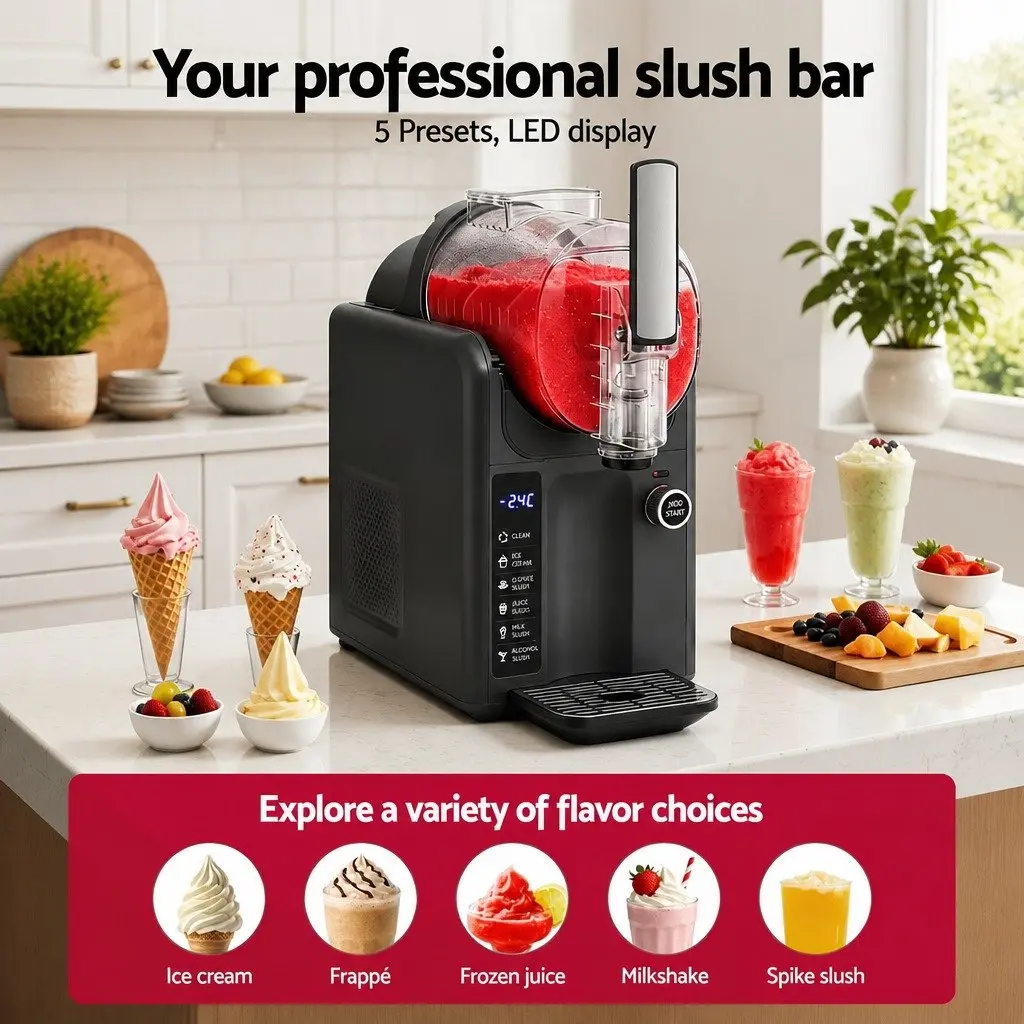 5in1 Slushie Machine Ice Cream Maker 2L Grey Soft Serve Frozen Drink Kitchen