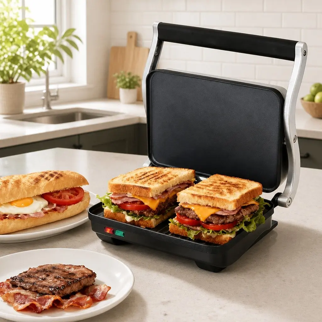 3 in 1 Sandwich Maker Steak Press Grill 1000W Toastie Press Fry Pan Black