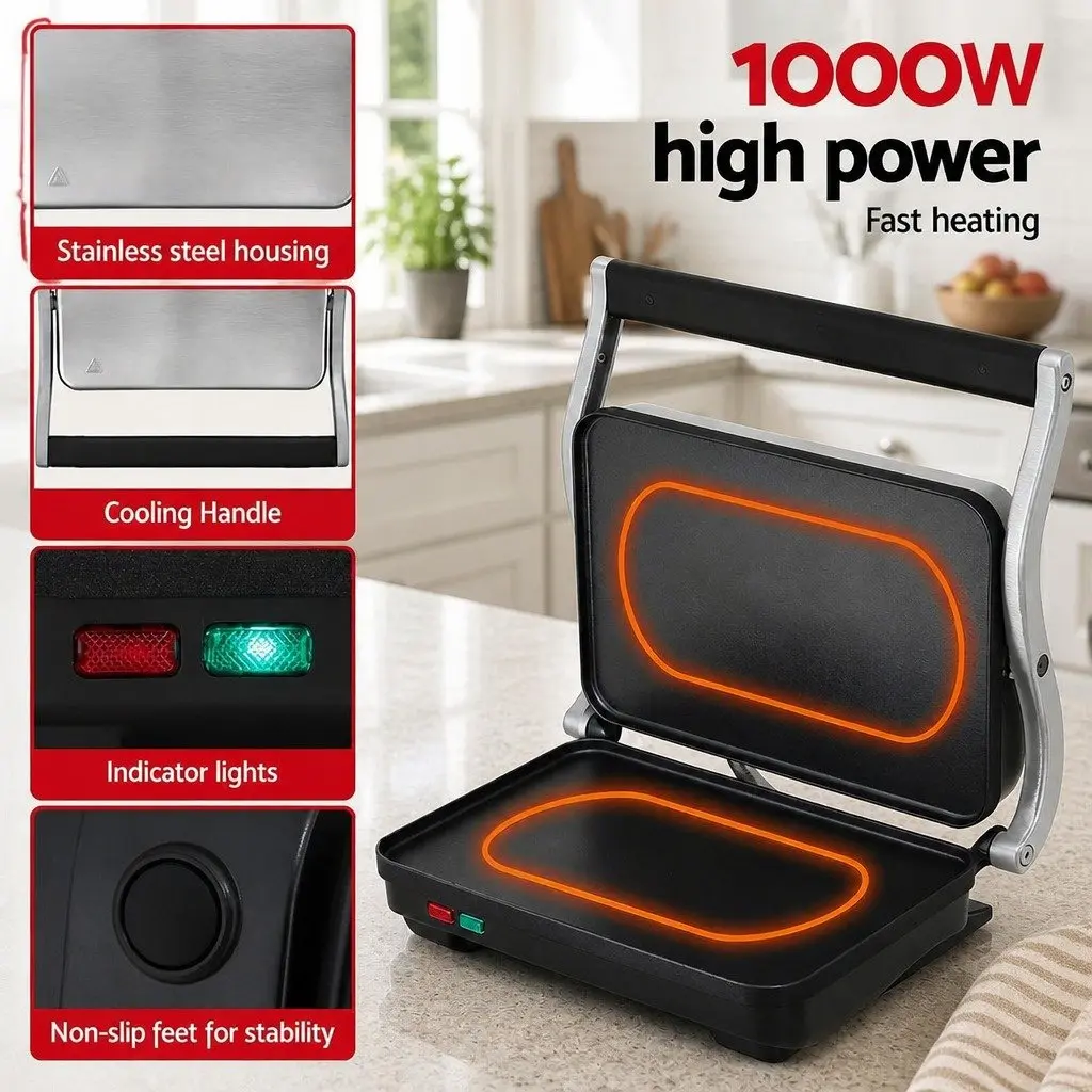 3 in 1 Sandwich Maker Steak Press Grill 1000W Toastie Press Fry Pan Black