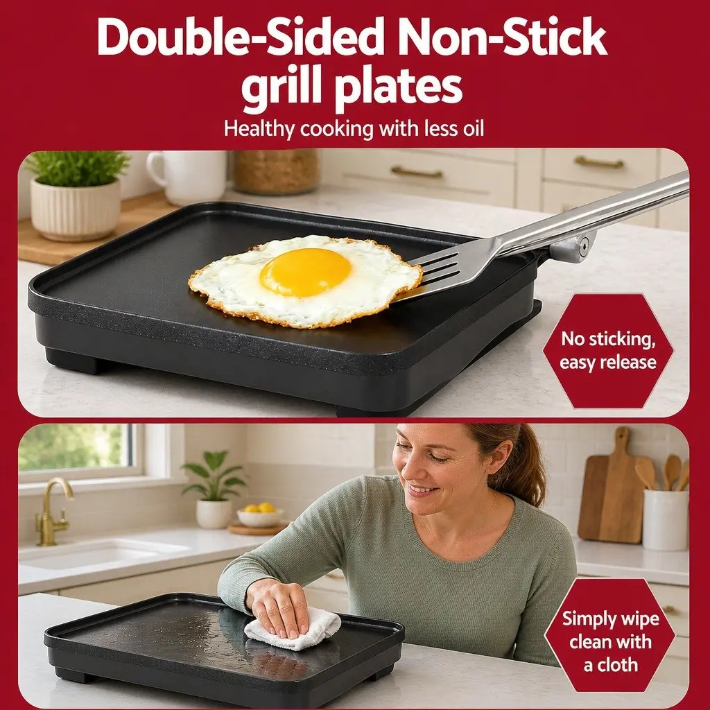 3 in 1 Sandwich Maker Steak Press Grill 1000W Toastie Press Fry Pan Black