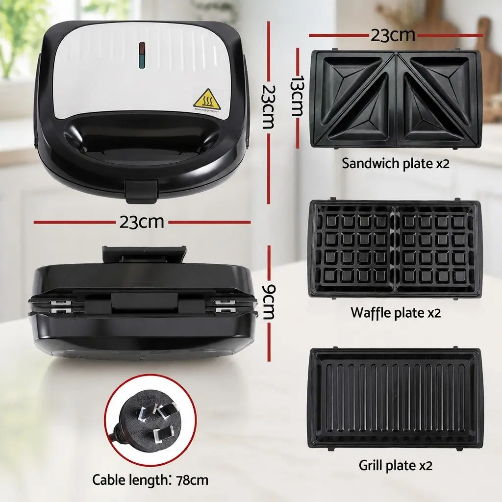 3-in-1 Sandwich Maker Kitchen Appliance for Breakfast 850W