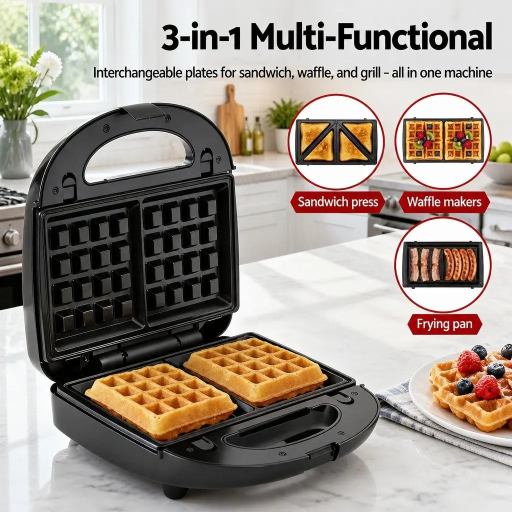 3-in-1 Sandwich Maker Kitchen Appliance for Breakfast 850W