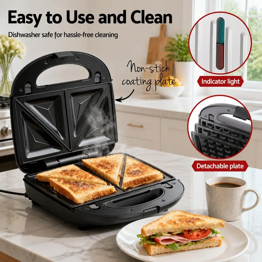 3-in-1 Sandwich Maker Kitchen Appliance for Breakfast 850W
