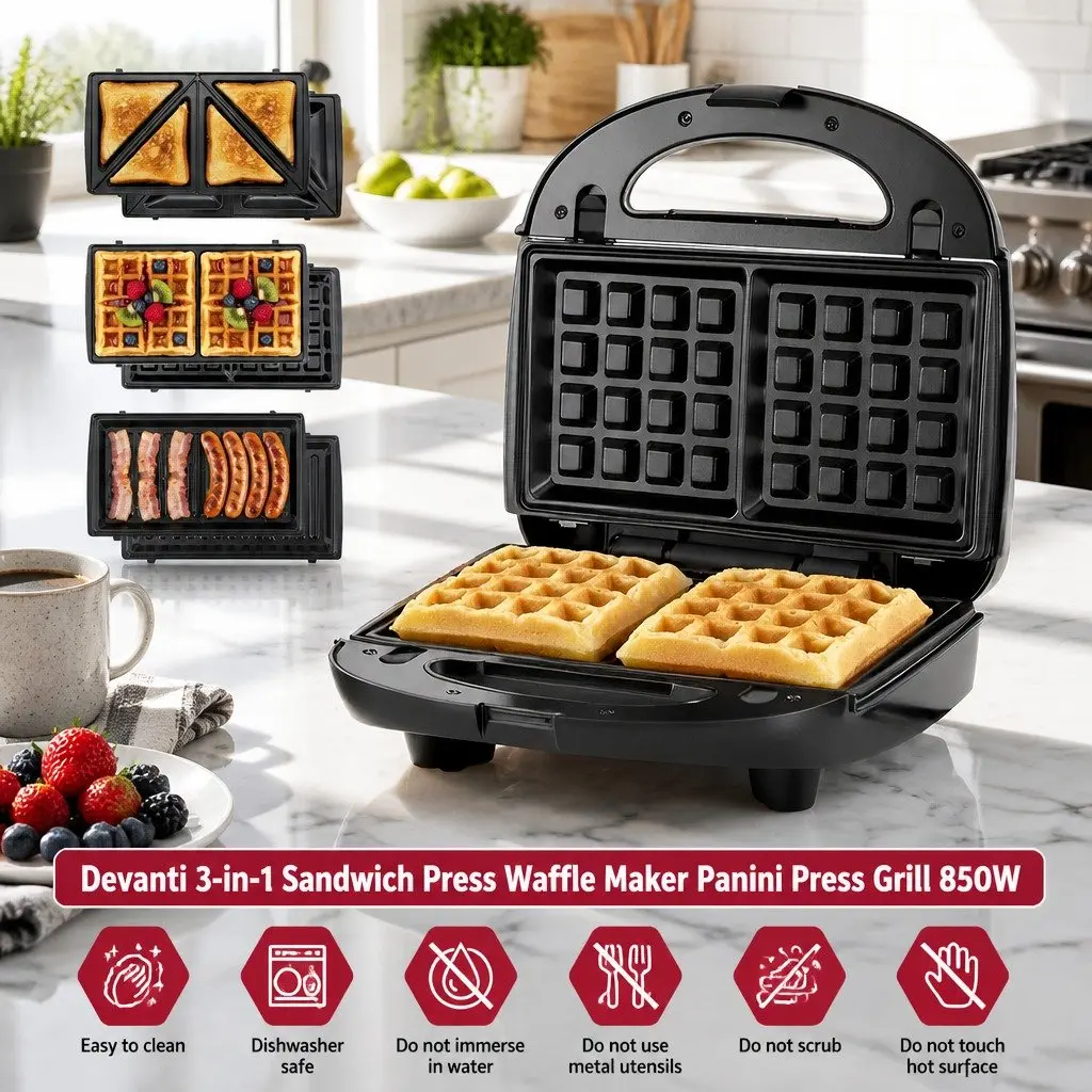 3-in-1 Sandwich Maker Kitchen Appliance for Breakfast 850W