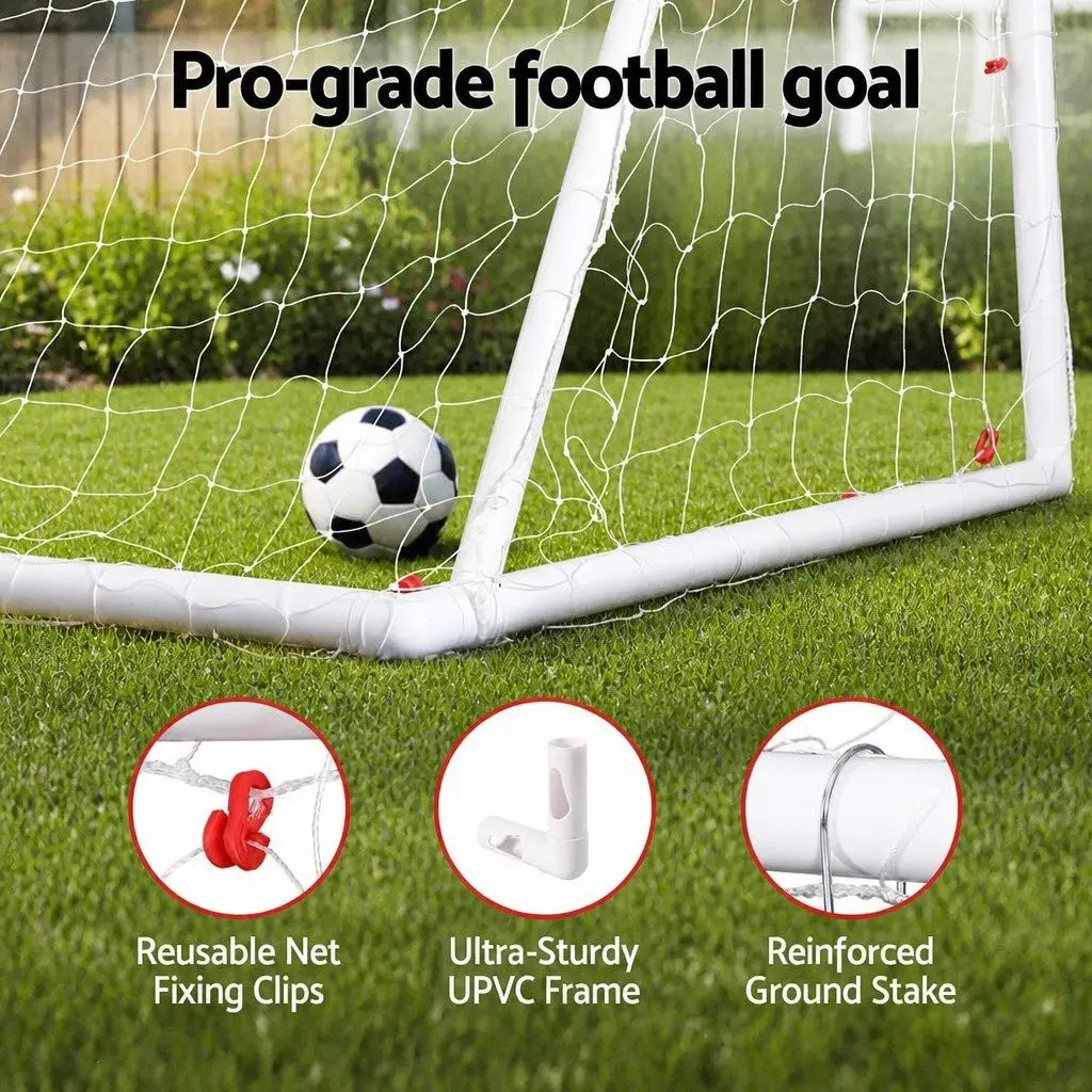 8FT Soccer Football Goal Net UPVC Frame PE Mesh Weatherproof Portable Backyard