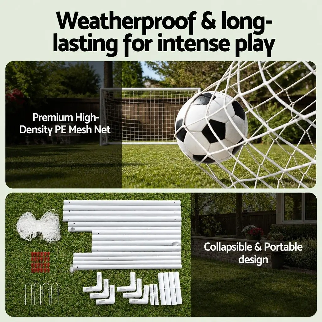 8FT Soccer Football Goal Net UPVC Frame PE Mesh Weatherproof Portable Backyard