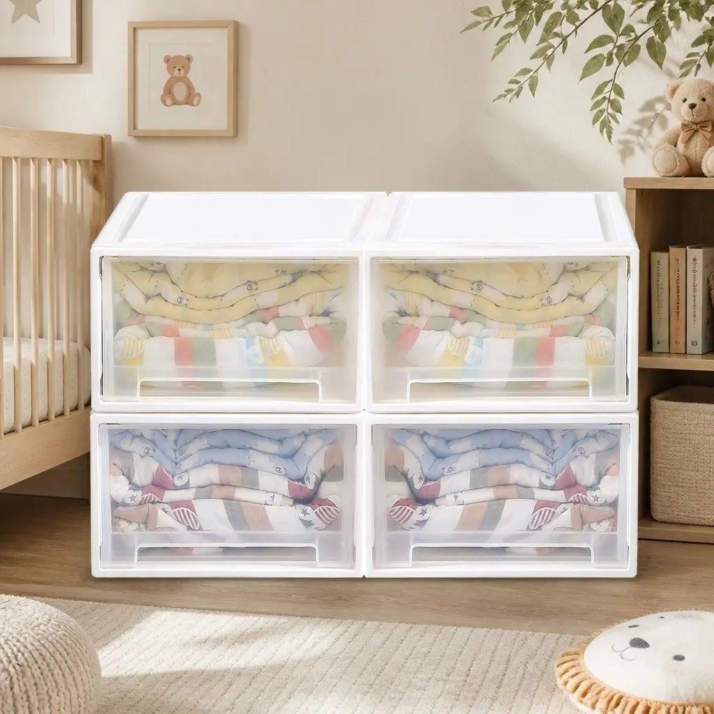 Storage Drawers Large Stackable Containers 3PK Home Organiser Bedroom Bathroom