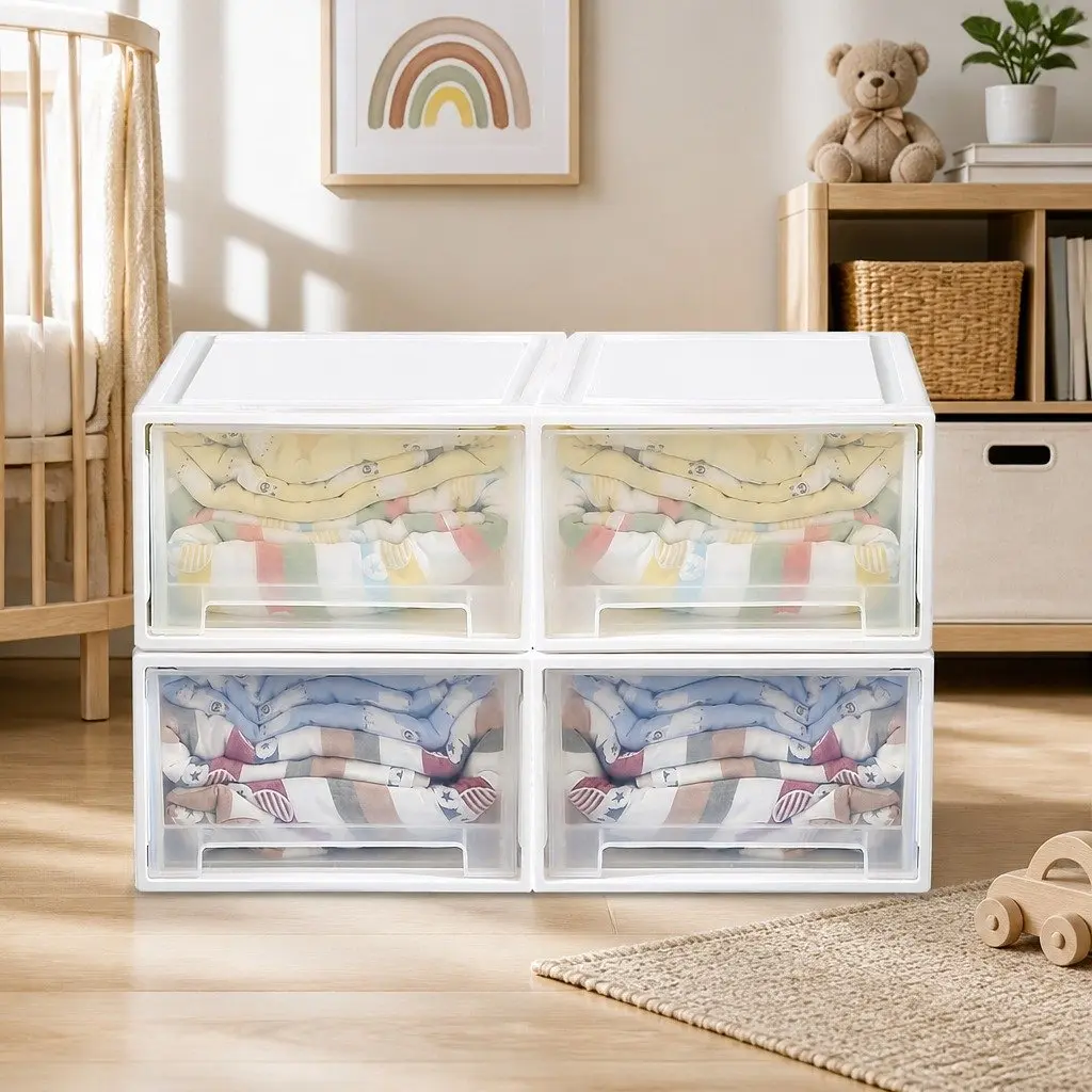 Storage Drawers Large Stackable Containers 3PK Home Organiser Bedroom Bathroom