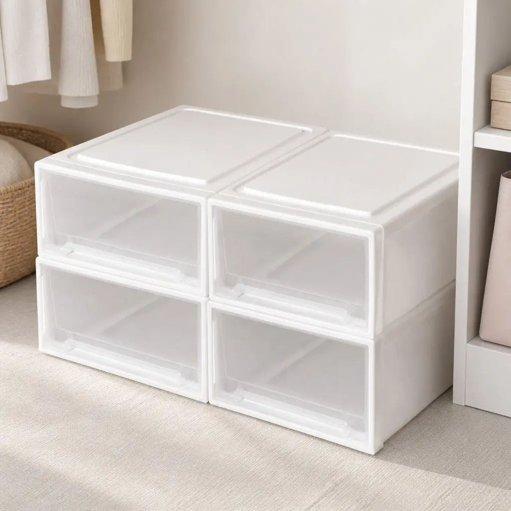 Storage Drawers Stackable Containers Large Capacity Organiser 4 Pack White