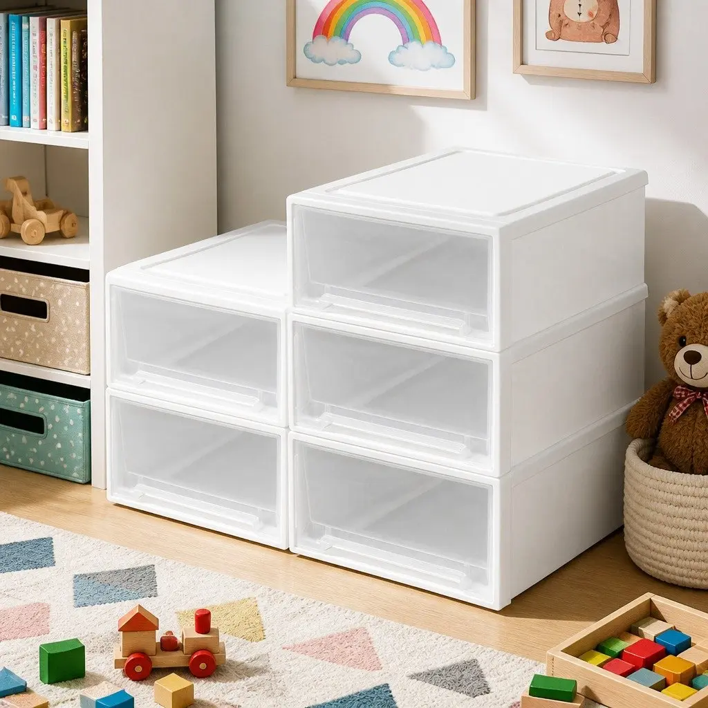 Storage Box Stackable Containers Kids Bedroom Playroom 5 Pack