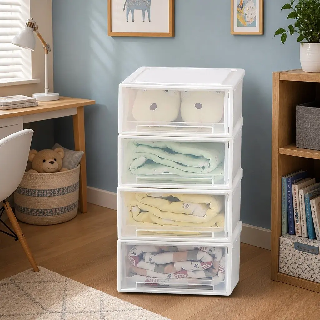 Small Plastic Storage Drawers Stackable Containers 4PK Home Organiser Bins