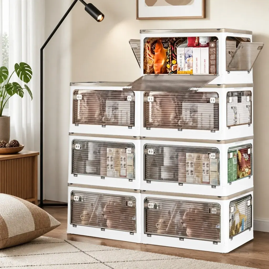 Stackable Storage Box for Home Organization Large Capacity Plastic Foldable 40.5cm x 29cm x 24cm