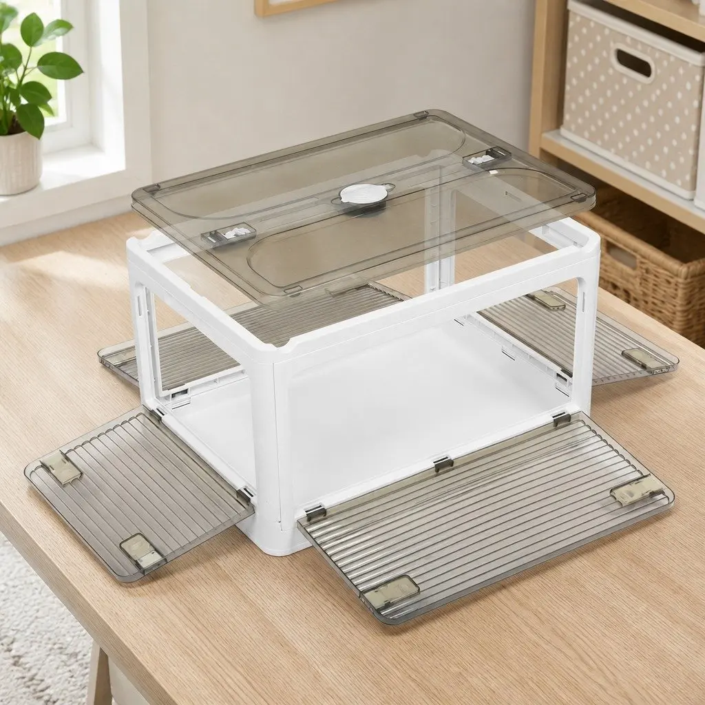 55L Stackable Storage Box Container with Lid Plastic Organiser Foldable