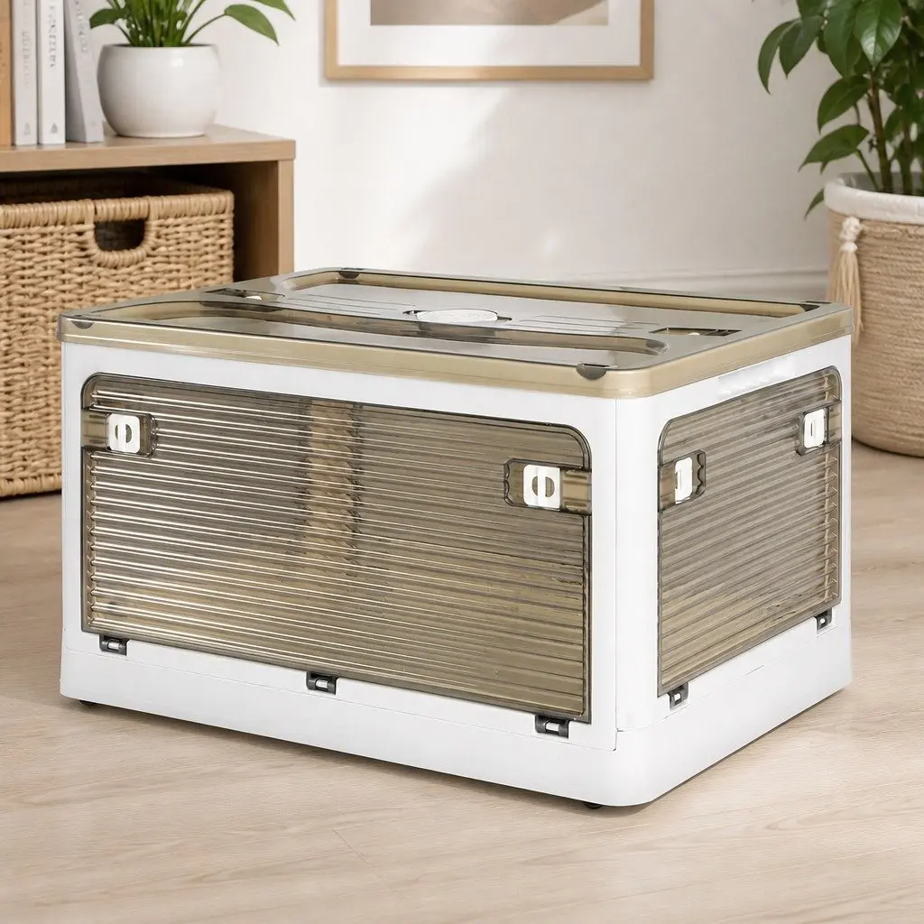 55L Stackable Storage Box Container with Lid Plastic Organiser Foldable