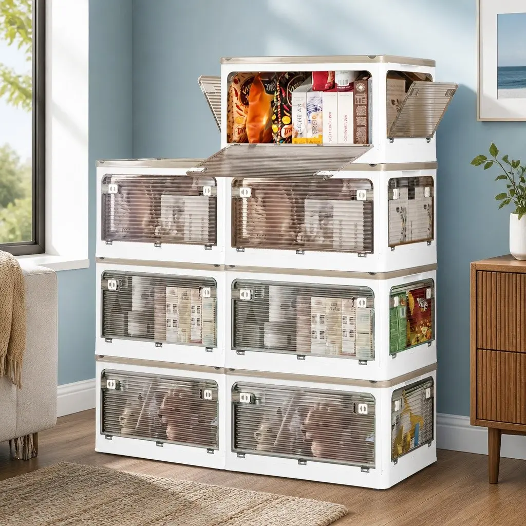55L Stackable Storage Box Container with Lid Plastic Organiser Foldable