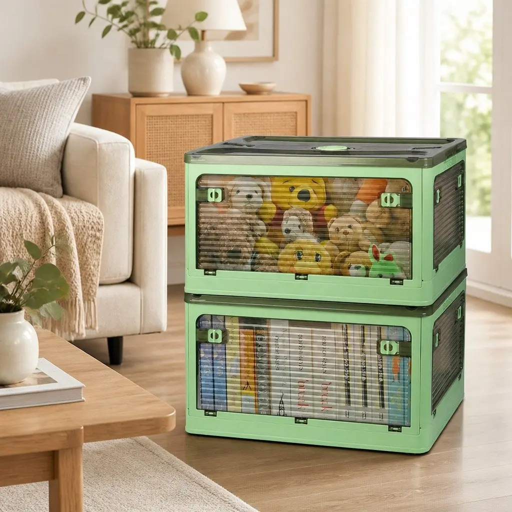 Stackable Storage Container with Lid for Home Organization Green Small Medium