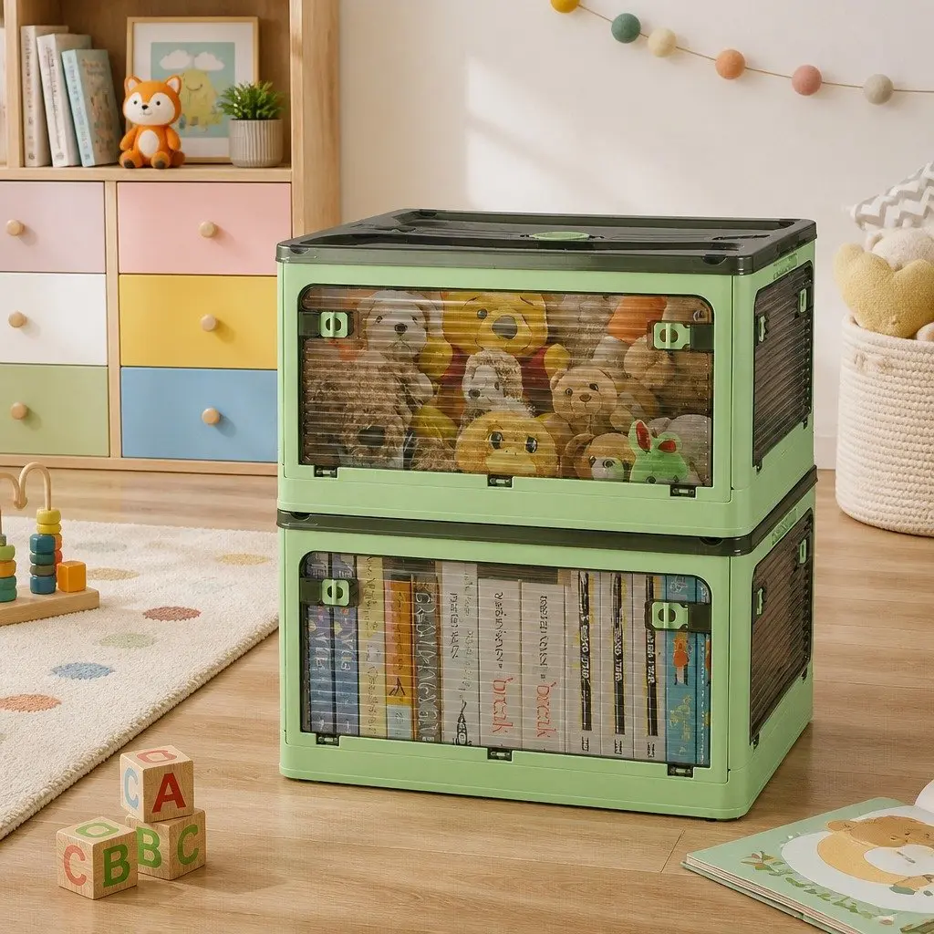 Stackable Storage Container with Lid for Home Organization Green Small Medium