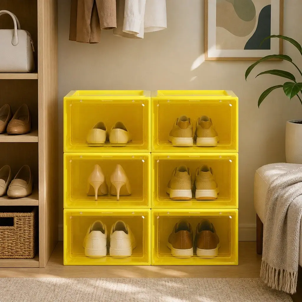 Stackable Sneaker Display Case Drop Front Clear Door Shoe Storage Organiser