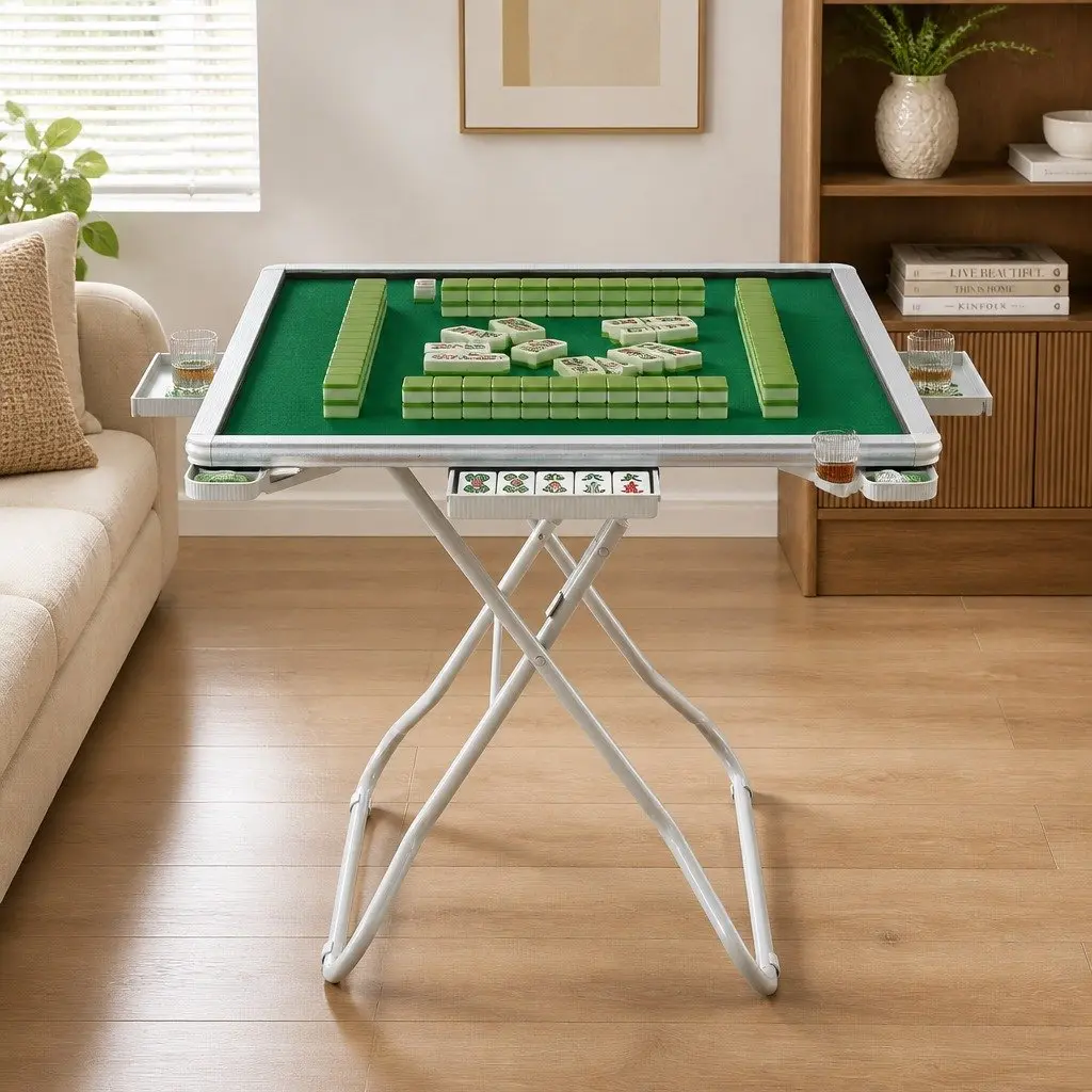 Folding Mahjong Table with 4 Drawers Cup Holders Storage Game Table Home